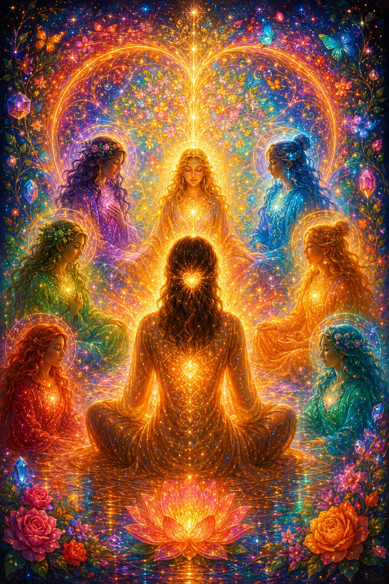 Luminous hearts joined in golden light